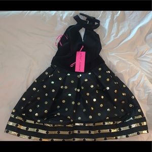 Betsy Johnson Punk Skirt Dress Gold Trim Polka dot